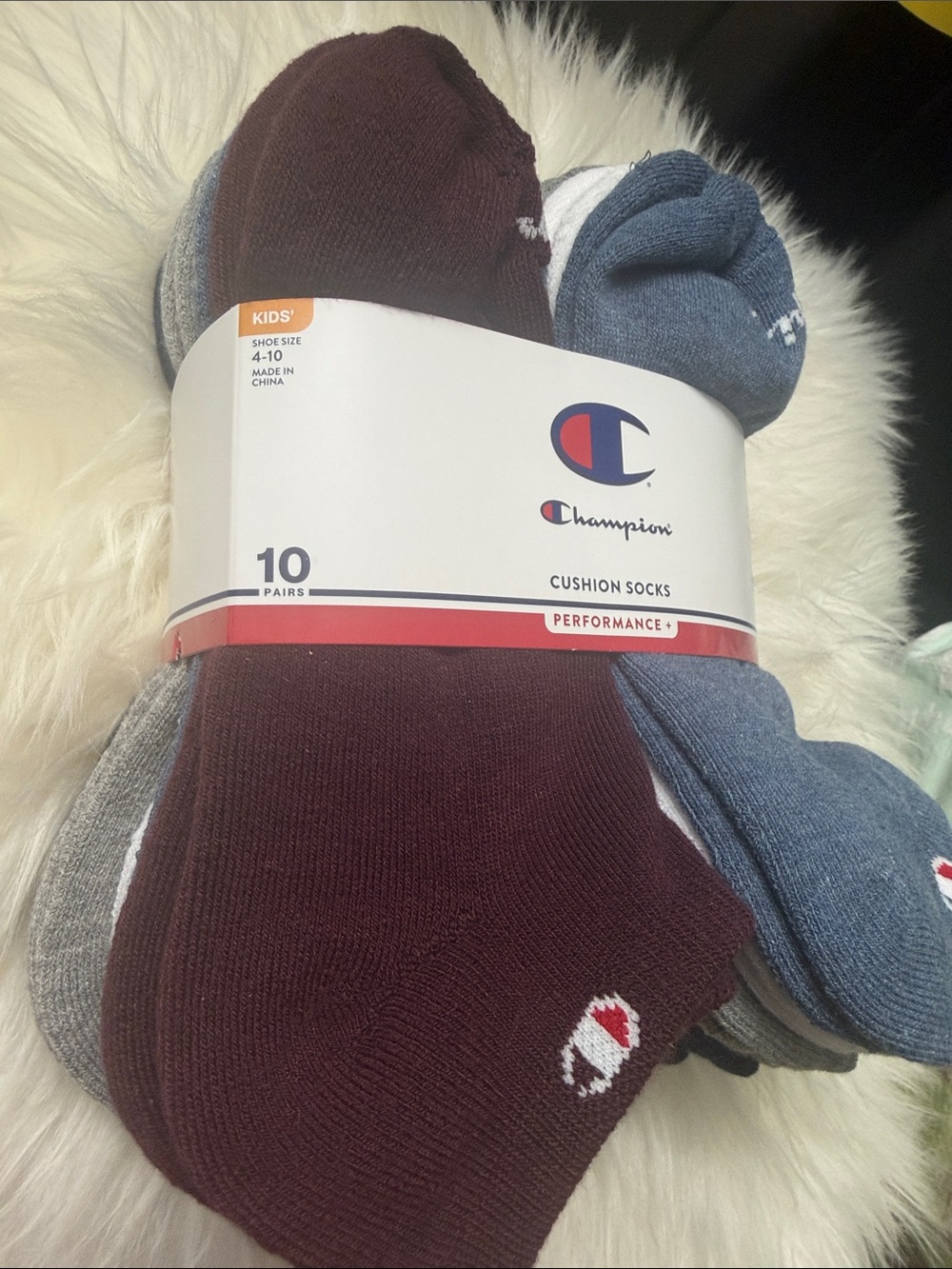 Champion Kids Cushion No-Show Socks - Burgundy, Blue & Gray shoe size 4-10